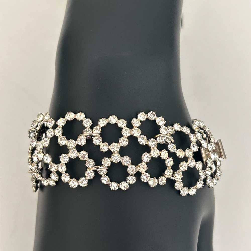 Mid century Rhinestone Bracelet with Interlocking Clasp